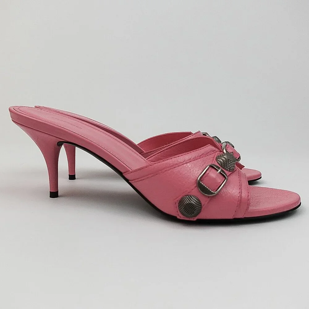 Balenciaga Sweet Pink Silver Detail Le Cagole Kitten Heel Sandals - EU 39/US 8 - Picture 5 of 11